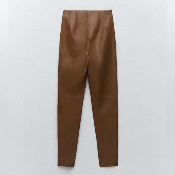Zara Brown High-Waisted Faux Leather Leggings - Picture 11 of 12